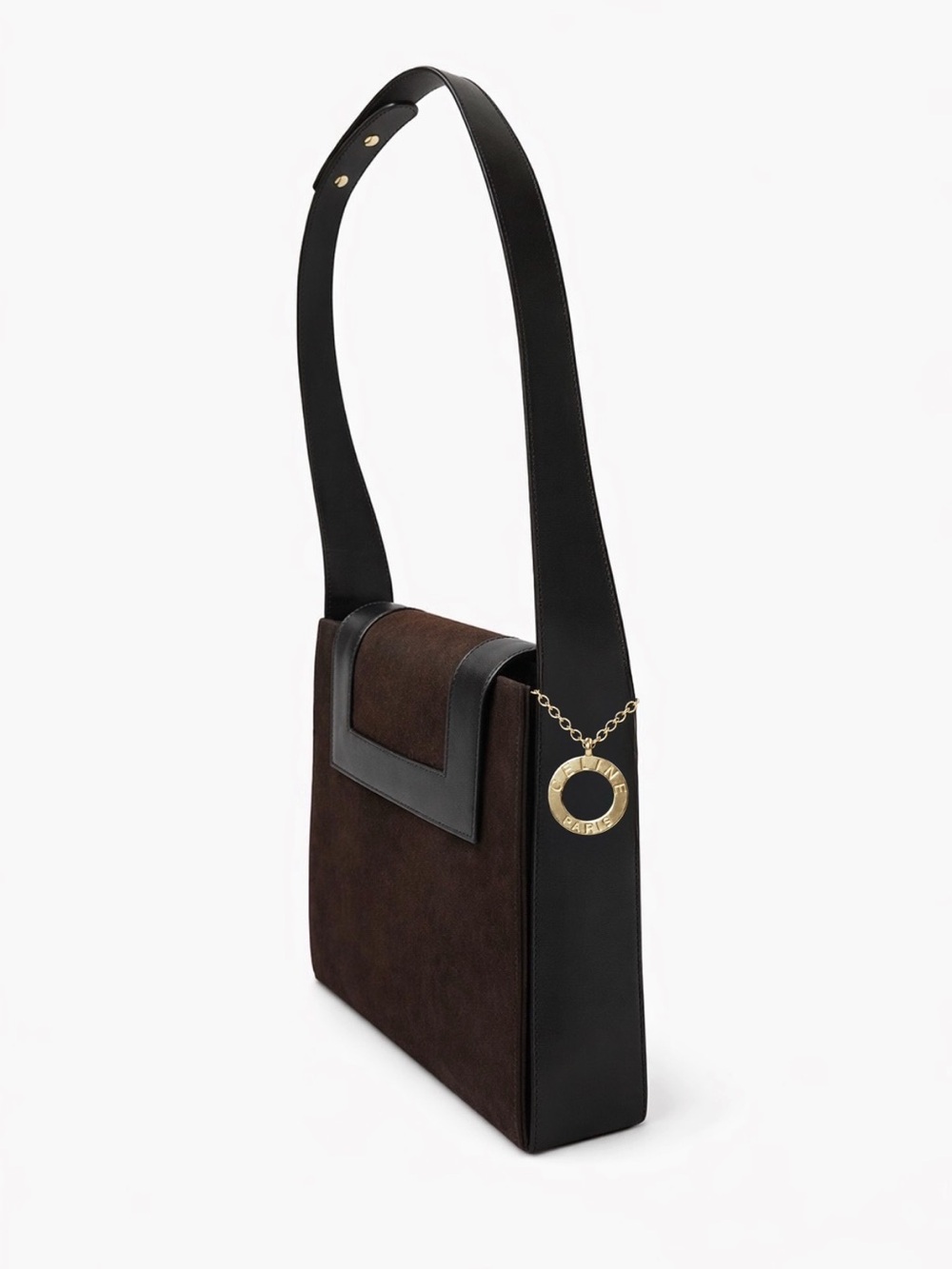 Vintage Celine Suede & Calf-leather with logo charm Shoulder Bag – Brown & Black